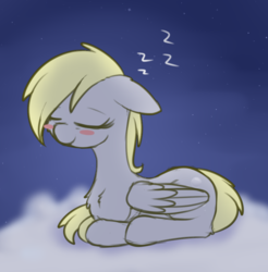 Size: 800x814 | Tagged: safe, artist:dusthiel, derpy hooves, pegasus, pony, g4, blush sticker, blushing, cute, female, mare, sleeping, solo, zzz