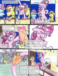 Size: 1280x1674 | Tagged: safe, artist:tillie-tmb, applejack, carrot cake, cloud kicker, cup cake, derpy hooves, pinkie pie, sunshower raindrops, earth pony, pony, comic:the amulet of shades, g4, armpits, comic, microphone, traditional art