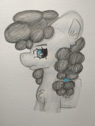 Size: 1620x2160 | Tagged: safe, artist:oleklolek, oc, oc only, oc:cloudy, pony, bust, cloud, female, gray coat, grey hair, head, mare, portrait, request, solo, traditional art