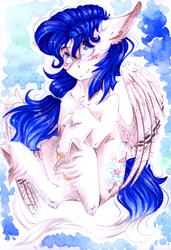 Size: 1675x2456 | Tagged: safe, artist:scootiegp, oc, oc only, pegasus, pony, blushing, female, mare, traditional art, watercolor painting