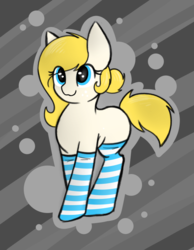 Size: 619x797 | Tagged: safe, artist:itsmeelement, oc, oc only, oc:demi, earth pony, pony, clothes, female, mare, socks, solo, striped socks