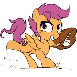 Size: 2000x2000 | Tagged: safe, artist:baigak, scootaloo, pegasus, pony, g4, baseball, baseball glove, cute, cutealoo, cutie mark, female, filly, high res, scootaloo will show us games to play, simple background, solo, sports, the cmc's cutie marks, white background