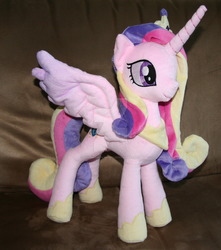 Size: 1024x1159 | Tagged: safe, artist:yukamina-plushies, princess cadance, alicorn, pony, g4, deviantart watermark, female, hoof shoes, horn, irl, jewelry, mare, photo, plushie, regalia, solo, spread wings, watermark, wings