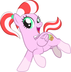Size: 2726x2778 | Tagged: safe, artist:lightning stripe, derpibooru exclusive, oc, oc only, oc:misty mint, pegasus, pony, g4, clothes, coat markings, cutie mark, female, freckles, green eyes, high res, mare, open mouth, pink, ponytail, show accurate, simple background, socks (coat markings), solo, striped mane, transparent background, wings