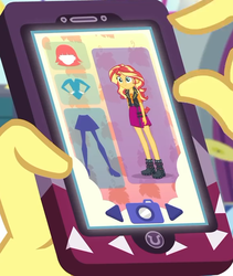 Size: 579x686 | Tagged: safe, screencap, sunset shimmer, vignette valencia, equestria girls, equestria girls series, g4, rollercoaster of friendship, cellphone, cropped, female, geode of empathy, phone, smartphone