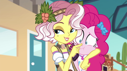 Size: 1920x1080 | Tagged: safe, screencap, pinkie pie, vignette valencia, equestria girls, equestria girls specials, g4, my little pony equestria girls: better together, my little pony equestria girls: rollercoaster of friendship, boop, female, geode of sugar bombs, out of context