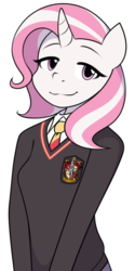 Size: 900x1800 | Tagged: safe, artist:furrgroup, oc, oc only, unicorn, anthro, anthro oc, clothes, commission, cute, gryffindor, harry potter (series), school uniform, simple background, smiling, solo, white background