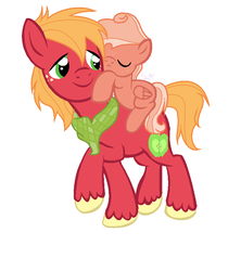 Size: 752x848 | Tagged: safe, artist:eclipsedesert, big macintosh, oc, oc:leon, earth pony, pegasus, pony, g4, base used, blank flank, colt, duo, father and son, male, neckerchief, offspring, parent:big macintosh, parent:fluttershy, parents:fluttermac, simple background, sleeping, stallion, unshorn fetlocks, white background