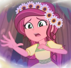 Size: 726x696 | Tagged: safe, artist:uotapo, edit, edited screencap, screencap, gloriosa daisy, equestria girls, g4, my little pony equestria girls: legend of everfree, cropped, cute, daisybetes, female, floral head wreath, flower, glorio-sad daisy, magical geodes, no makeup edit, sad, solo, younger
