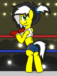 Size: 1200x1600 | Tagged: safe, alternate version, artist:binary6, artist:toyminator900, oc, oc only, oc:uppercute, earth pony, pony, bipedal, boxing gloves, boxing ring, freckles, solo