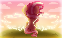 Size: 2585x1591 | Tagged: safe, artist:bubbly-storm, sunset shimmer, pony, g4, female, mare, rear view, solo