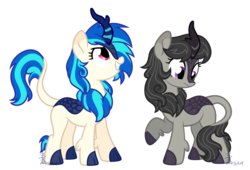 Size: 2500x1700 | Tagged: safe, artist:yaco, dj pon-3, octavia melody, vinyl scratch, kirin, g4, sounds of silence, cute, female, grin, kirin octavia melody, kirin vinyl scratch, kirin-ified, simple background, smiling, species swap, tavibetes, transparent background, vinylbetes, weapons-grade cute