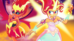 Size: 4072x2280 | Tagged: safe, artist:lifes-remedy, sunset shimmer, equestria girls, g4, my little pony equestria girls, my little pony equestria girls: friendship games, breasts, clothes, daydream shimmer, female, smiling, sunset satan, sunset shimmer day, then and now