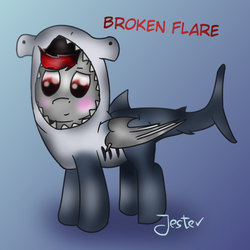 Size: 800x800 | Tagged: safe, artist:jesterpi, oc, oc:broken flare, dracony, hybrid, shark, abstract background, blue background, clothes, cosplay, costume, cute, outfit, red eyes, shading, simple background, underwater, wings, ych result