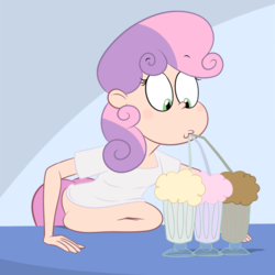 Size: 900x900 | Tagged: safe, artist:scobionicle99, sweetie belle, human, g4, abstract background, bbw, belly, belly button, big belly, drinking, drinking straw, fat, feedee belle, female, gut rest, humanized, milkshake, solo, squishy, sweetie belly