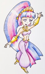 Size: 779x1280 | Tagged: safe, artist:punchan, twilight sparkle, genie, human, g4, alternate hairstyle, armband, belly dancer, belly dancer outfit, collar, crown, female, harem outfit, humanized, jewelry, regalia, shantae, solo, traditional art