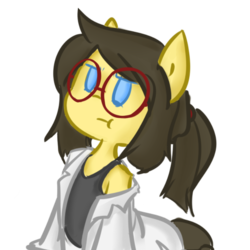 Size: 700x700 | Tagged: safe, artist:spheedc, oc, oc only, oc:sphee, earth pony, semi-anthro, bipedal, clothes, digital art, female, glasses, lab coat, mare, ponytail, pouting, shoulder, simple background, solo, transparent background