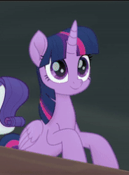 Size: 186x253 | Tagged: safe, screencap, rarity, twilight sparkle, alicorn, pony, unicorn, g4, my little pony: the movie, >:d, animated, cheering, cropped, cute, female, gif, hooves in air, mare, proud, smiling, solo focus, twiabetes, twilight sparkle (alicorn), woohoo