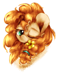 Size: 1987x2630 | Tagged: safe, artist:fluorbaryt, pear butter, earth pony, pony, g4, bust, female, flower, flower in hair, portrait, solo