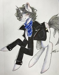 Size: 2877x3615 | Tagged: safe, artist:noey11843, pony, unicorn, clothes, high res, jacket, male, ponified, sherlock holmes, solo, stallion, traditional art