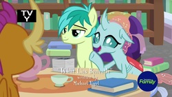 Size: 1920x1080 | Tagged: safe, screencap, gallus, ocellus, sandbar, changedling, changeling, earth pony, pony, g4, what lies beneath, book, bookshelf, discovery family, discovery family logo, duo focus, library, logo, male, opening credits, teapot, teenager