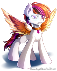 Size: 1414x1770 | Tagged: safe, artist:chaosangeldesu, oc, oc only, earth pony, pony, angry, commission, male, prosthetic wing, simple background, solo, spread wings, transparent background, wings