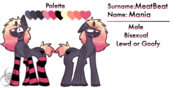 Size: 800x400 | Tagged: safe, oc, oc only, oc:meatbeat mania, pony, unicorn, clothes, femboy, male, reference sheet, simple background, socks, solo, stallion, stockings, striped socks, thigh highs, transparent background, trap