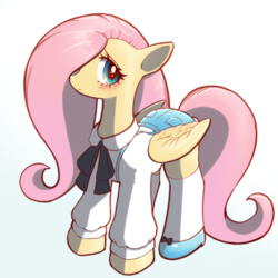 Size: 800x800 | Tagged: safe, artist:unousaya, fluttershy, pegasus, pony, g4, bow, bowtie, clothes, cute, female, mare, ribbon bow tie, shyabetes