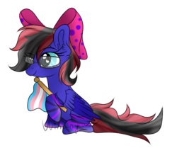 Size: 536x448 | Tagged: safe, artist:winanya, oc, oc only, oc:skitzy, pegasus, pony, clothes, female, glasses, lgbt, mare, pride, pride flag, ribbon, simple background, socks, solo, trans female, transgender, transgender pride flag, transparent background, ych result