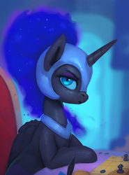 Size: 816x1100 | Tagged: safe, artist:rodrigues404, nightmare moon, alicorn, pony, g4, armor, cute, female, looking at you, mare, solo