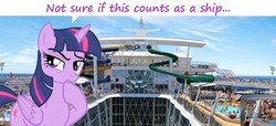Size: 931x425 | Tagged: safe, editor:leonidus, twilight sparkle, alicorn, pony, g4, cruise ship, female, image macro, meme, reaction image, ship, solo, text, thinking, twilight sparkle (alicorn)