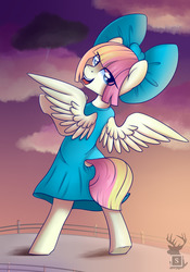 Size: 1280x1828 | Tagged: safe, artist:php97, songbird serenade, pegasus, pony, g4, my little pony: the movie, bipedal, bow, clothes, dress, female, mare, open mouth, smiling, solo