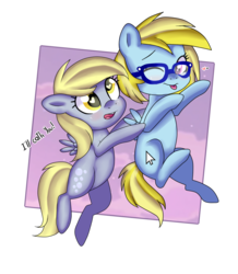 Size: 1309x1500 | Tagged: safe, artist:justpornoml, derpy hooves, oc, oc:cloud cuddler, pegasus, pony, g4, chibi, cute, cutie mark, dusk, female, glasses, heart eyes, mouse cursor, one eye closed, pegasus oc, simple background, tongue out, transparent background, wingding eyes