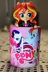 Size: 4000x6000 | Tagged: safe, alternate version, artist:artofmagicpoland, sunset shimmer, equestria girls, g4, doll, equestria girls minis, female, my little pony logo, solo, sunset shimmer day, toy