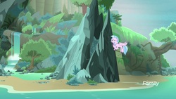 Size: 1920x1080 | Tagged: safe, screencap, silverstream, classical hippogriff, hippogriff, g4, what lies beneath, discovery family, discovery family logo, female, logo, solo, waterfall