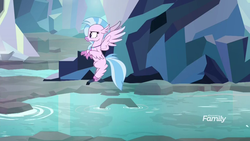 Size: 1920x1080 | Tagged: safe, screencap, silverstream, classical hippogriff, hippogriff, g4, what lies beneath, discovery family, discovery family logo, female, flying, logo, nightmare cave, solo, water