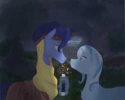 Size: 995x799 | Tagged: safe, artist:rus-ant, hoo'far, trixie, pony, saddle arabian, unicorn, g4, road to friendship, eye contact, female, looking at each other, male, mare, shipping, stallion, straight, trixfar