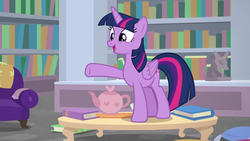 Size: 1280x720 | Tagged: safe, screencap, ocellus, twilight sparkle, alicorn, changedling, changeling, pony, g4, what lies beneath, book, bookshelf, disguise, disguised changeling, fake twilight, female, mare, table, twilight sparkle (alicorn)