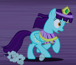 Size: 779x666 | Tagged: safe, screencap, sassaflash, pegasus, pony, g4, luna eclipsed, background pony, cleopatra, clothes, costume, cropped, female, galloping, mare, nightmare night costume, running, solo, speed lines, wig