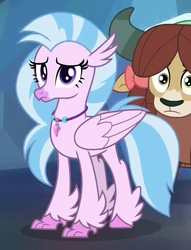 Size: 582x763 | Tagged: safe, screencap, silverstream, yona, classical hippogriff, hippogriff, yak, g4, what lies beneath, claws, cropped, female, wings