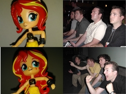 Size: 2036x1527 | Tagged: safe, sunset shimmer, equestria girls, g4, my little pony equestria girls: better together, 4koma, clothes, comic, doll, equestria girls minis, irl, meme, photo, swimsuit, toy