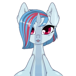 Size: 700x700 | Tagged: safe, artist:igazella, oc, oc only, oc:aqua jewel, pony, unicorn, animated, female, frame by frame, gif, licking, licking the fourth wall, mare, simple background, solo, tongue out, transparent background, ych result