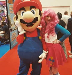 Size: 1080x1126 | Tagged: safe, pinkie pie, human, g4, clothes, cosplay, costume, crossover, irl, irl human, male, mario, photo, super mario bros.