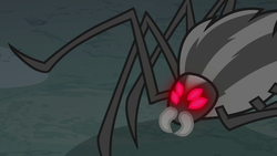 Size: 1280x720 | Tagged: safe, screencap, spindle, spider, g4, what lies beneath, ambiguous gender, glowing eyes, raised leg, red eyes, solo