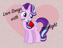 Size: 691x530 | Tagged: safe, artist:ianandart-back-up, edit, starlight glimmer, pony, unicorn, series:pony tales, g4, flower, flower in mouth, heart, her hayburger, his cheeseburger, love songs, love songs with mr. lunt, love songs with starlight, madame blueberry (episode), madame rarity, mr. lunt, rose, rose in mouth, silly songs, solo, veggietales