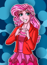 Size: 1800x2500 | Tagged: safe, artist:jack-pie, pinkie pie, human, g4, clothes, cute, female, hair swap, heart hands, humanized, skirt, solo