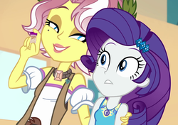 Size: 1534x1080 | Tagged: safe, edit, edited screencap, screencap, rarity, vignette valencia, equestria girls, equestria girls specials, g4, my little pony equestria girls: better together, my little pony equestria girls: rollercoaster of friendship, drugs, geode of shielding