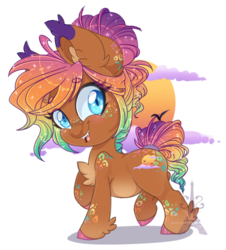 Size: 1024x1134 | Tagged: safe, artist:pvrii, oc, oc only, oc:sunkiss reverie, earth pony, pony, chibi, cute, digital art, ear fluff, female, lightly watermarked, mare, open mouth, signature, simple background, solo, transparent background, watermark, wide eyes