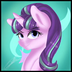 Size: 1181x1181 | Tagged: safe, artist:sweetkllrvane, starlight glimmer, pony, unicorn, g4, bust, female, smiling, solo