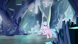 Size: 1280x720 | Tagged: safe, screencap, silverstream, classical hippogriff, hippogriff, g4, what lies beneath, cave, female, jewelry, necklace, nightmare cave, solo, spread wings, wings